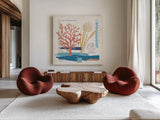 Coastal View II by Veronique Charron. Shown as extra-large giant wall art in a modern living room. Available as an archival giclee rolled canvas, fine art paper, or poster print. SKU 64977a.