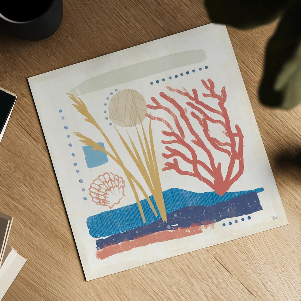 Coastal View III by Veronique Charron. Shown as a detailed flat fine art print, highlighting archival giclee quality. Available as an archival giclee rolled canvas, fine art paper, or poster print. SKU 64978a.