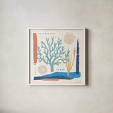 Coastal View V by Veronique Charron. Shown in a crisp white glass frame for a clean and minimalist style. Available as an archival giclee rolled canvas, fine art paper, or poster print. SKU 64980a.