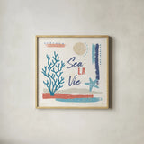 Coastal View VI by Veronique Charron. Shown in a natural wood glass frame for a timeless modern aesthetic. Available as an archival giclee rolled canvas, fine art paper, or poster print. SKU 64981a.