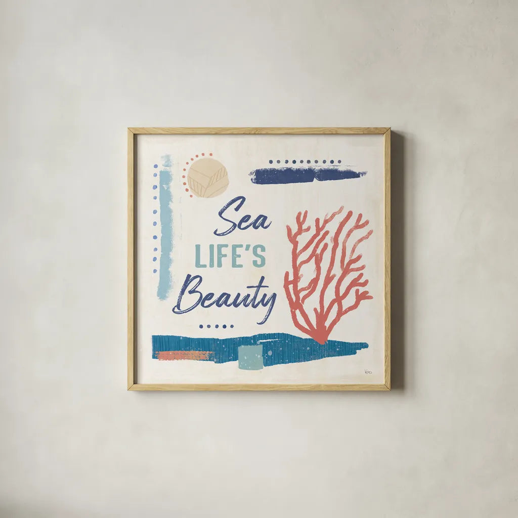 Coastal View VII by Veronique Charron. Shown in a natural wood glass frame for a timeless modern aesthetic. Available as an archival giclee rolled canvas, fine art paper, or poster print. SKU 64982a.