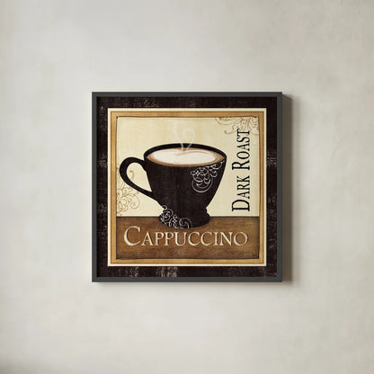 Coffee and Cream  II by Veronique Charron. Shown in a sleek black glass frame for a contemporary gallery look. Available as an archival giclee rolled canvas, fine art paper, or poster print. SKU 2732a.