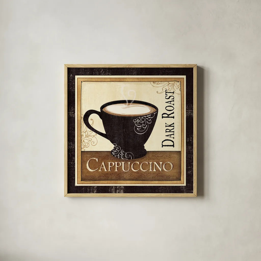 Coffee and Cream  II by Veronique Charron. Shown in a natural wood glass frame for a timeless modern aesthetic. Available as an archival giclee rolled canvas, fine art paper, or poster print. SKU 2732a.