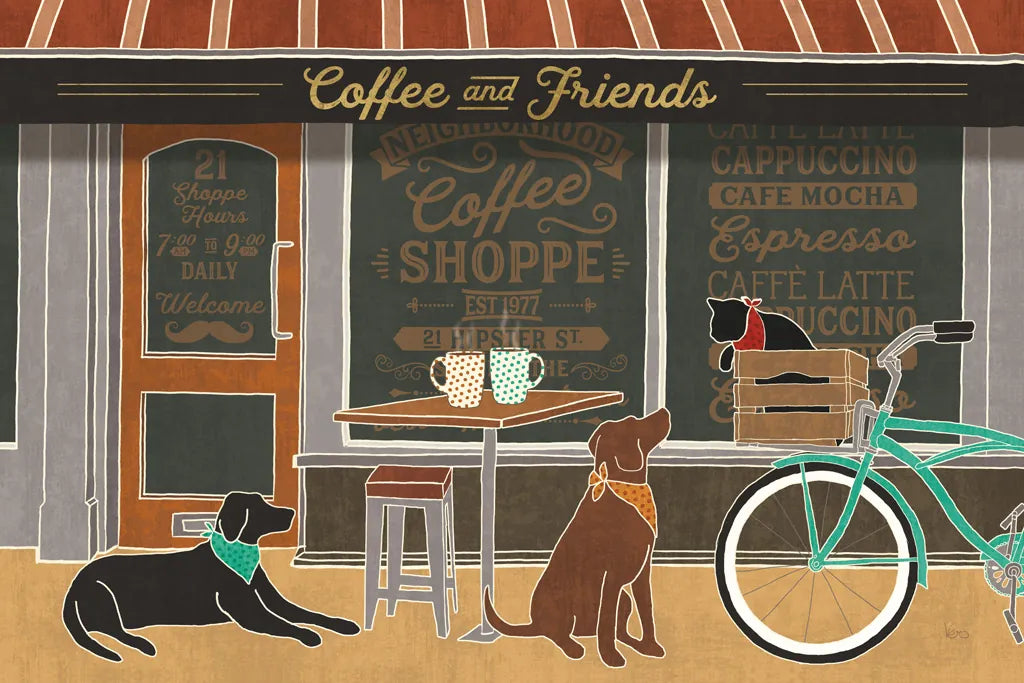 Coffee and Friends I by Veronique Charron. SKU 27068i. Archival Giclee Fine art print for wall decor.