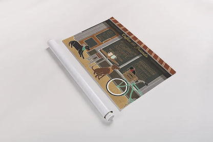 Coffee and Friends I by Veronique Charron. shown as a rolled paper print. Available as archival giclee rolled canvas, fine art paper, or poster print. SKU 27068i.