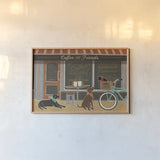 Coffee and Friends I by Veronique Charron. shown as a paper print in a natural frame. Available as a archival giclee rolled canvas, fine art paper, or poster print. SKU 27068i.