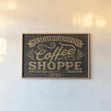 Coffee and Friends IV by Veronique Charron. shown as a paper print in a natural frame. Available as a archival giclee rolled canvas, fine art paper, or poster print. SKU 27071i.