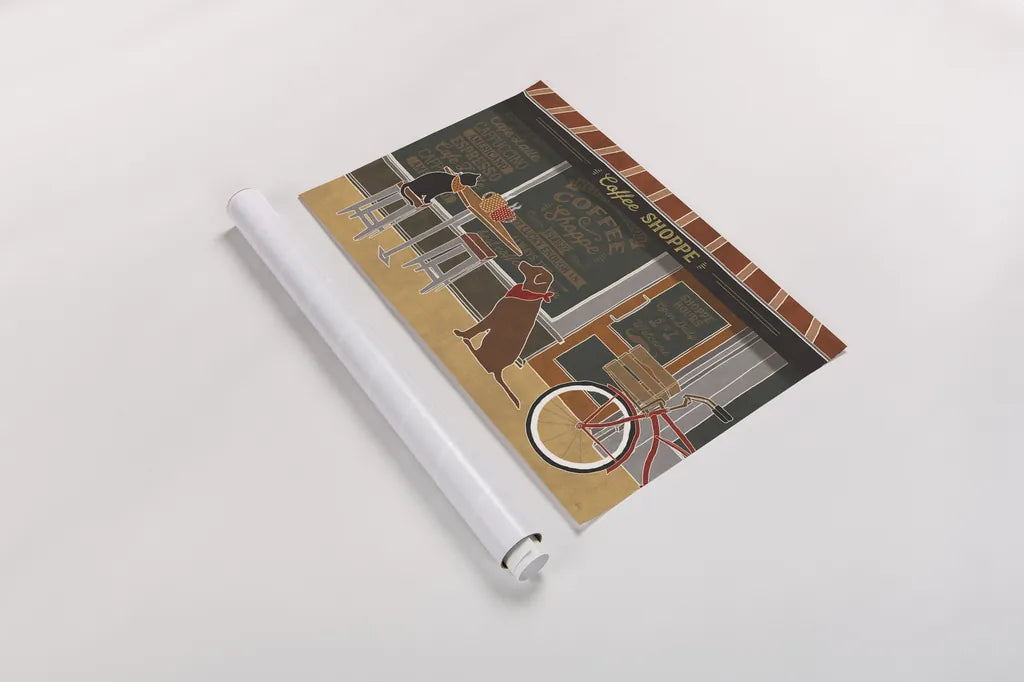 Coffee and Friends X by Veronique Charron. shown as a rolled paper print. Available as archival giclee rolled canvas, fine art paper, or poster print. SKU 85676i.