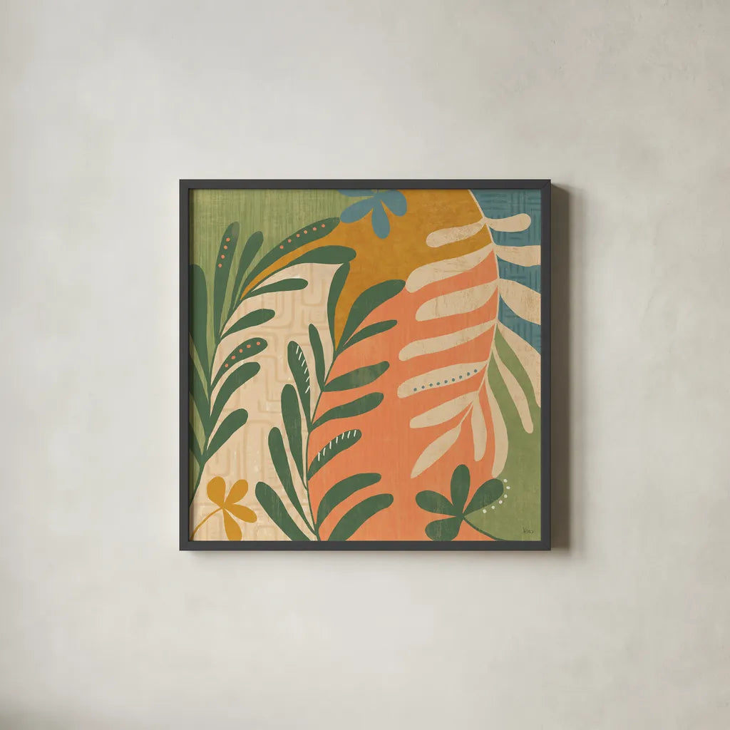 Cool Cacti III by Veronique Charron. Shown in a sleek black glass frame for a contemporary gallery look. Available as an archival giclee rolled canvas, fine art paper, or poster print. SKU 87680a.
