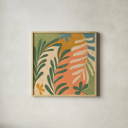 Cool Cacti III by Veronique Charron. Shown in a natural wood glass frame for a timeless modern aesthetic. Available as an archival giclee rolled canvas, fine art paper, or poster print. SKU 87680a.