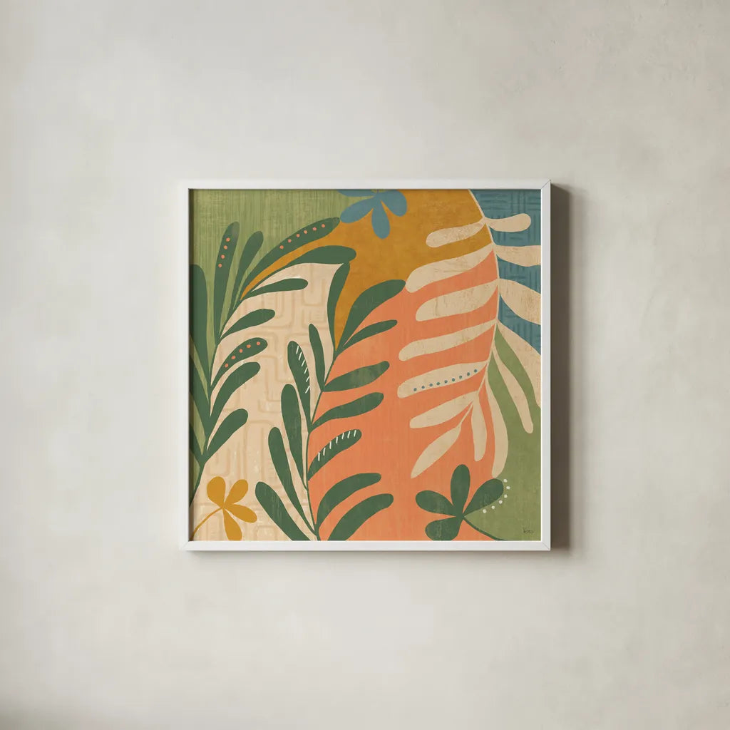 Cool Cacti III by Veronique Charron. Shown in a crisp white glass frame for a clean and minimalist style. Available as an archival giclee rolled canvas, fine art paper, or poster print. SKU 87680a.