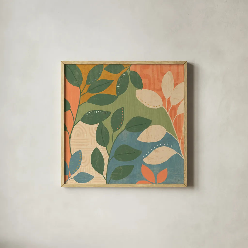 Cool Cacti IV by Veronique Charron. Shown in a natural wood glass frame for a timeless modern aesthetic. Available as an archival giclee rolled canvas, fine art paper, or poster print. SKU 87681a.