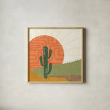 Cool Cacti V by Veronique Charron. Shown in a natural wood glass frame for a timeless modern aesthetic. Available as an archival giclee rolled canvas, fine art paper, or poster print. SKU 87682a.