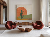Cool Cacti V by Veronique Charron. Shown as extra-large giant wall art in a modern living room. Available as an archival giclee rolled canvas, fine art paper, or poster print. SKU 87682a.