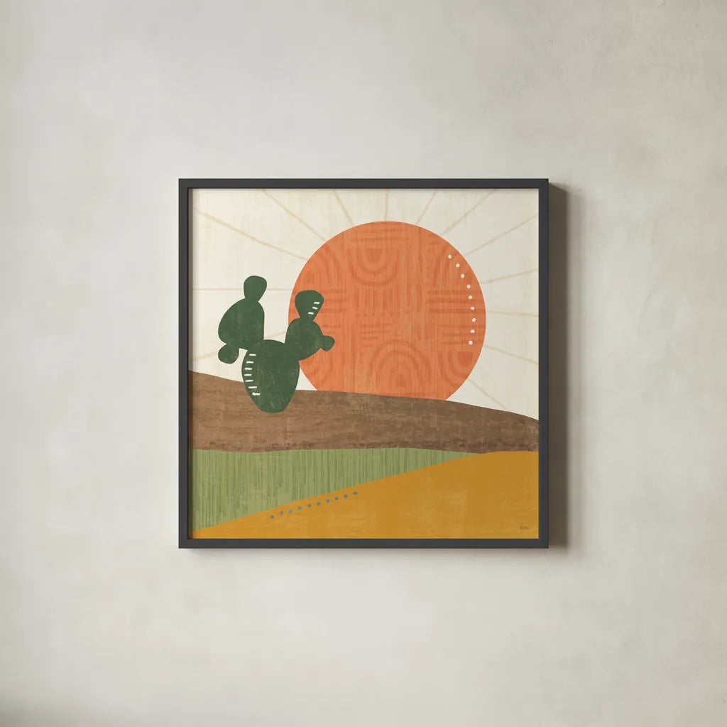 Cool Cacti VI by Veronique Charron. Shown in a sleek black glass frame for a contemporary gallery look. Available as an archival giclee rolled canvas, fine art paper, or poster print. SKU 87683a.