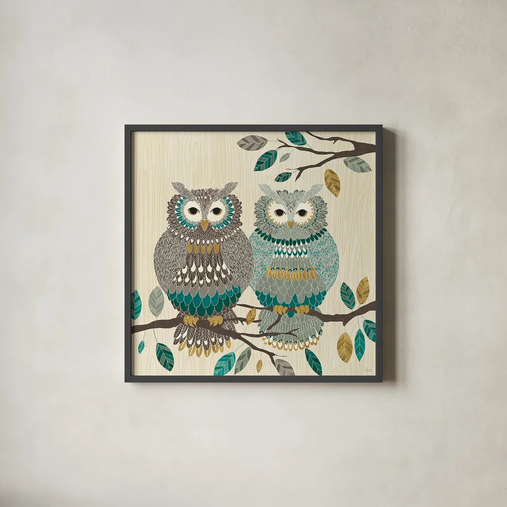 Cool Feathers II by Veronique Charron. Shown in a sleek black glass frame for a contemporary gallery look. Available as an archival giclee rolled canvas, fine art paper, or poster print. SKU 22541a.