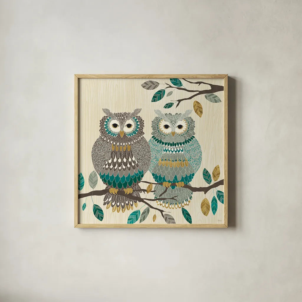 Cool Feathers II by Veronique Charron. Shown in a natural wood glass frame for a timeless modern aesthetic. Available as an archival giclee rolled canvas, fine art paper, or poster print. SKU 22541a.