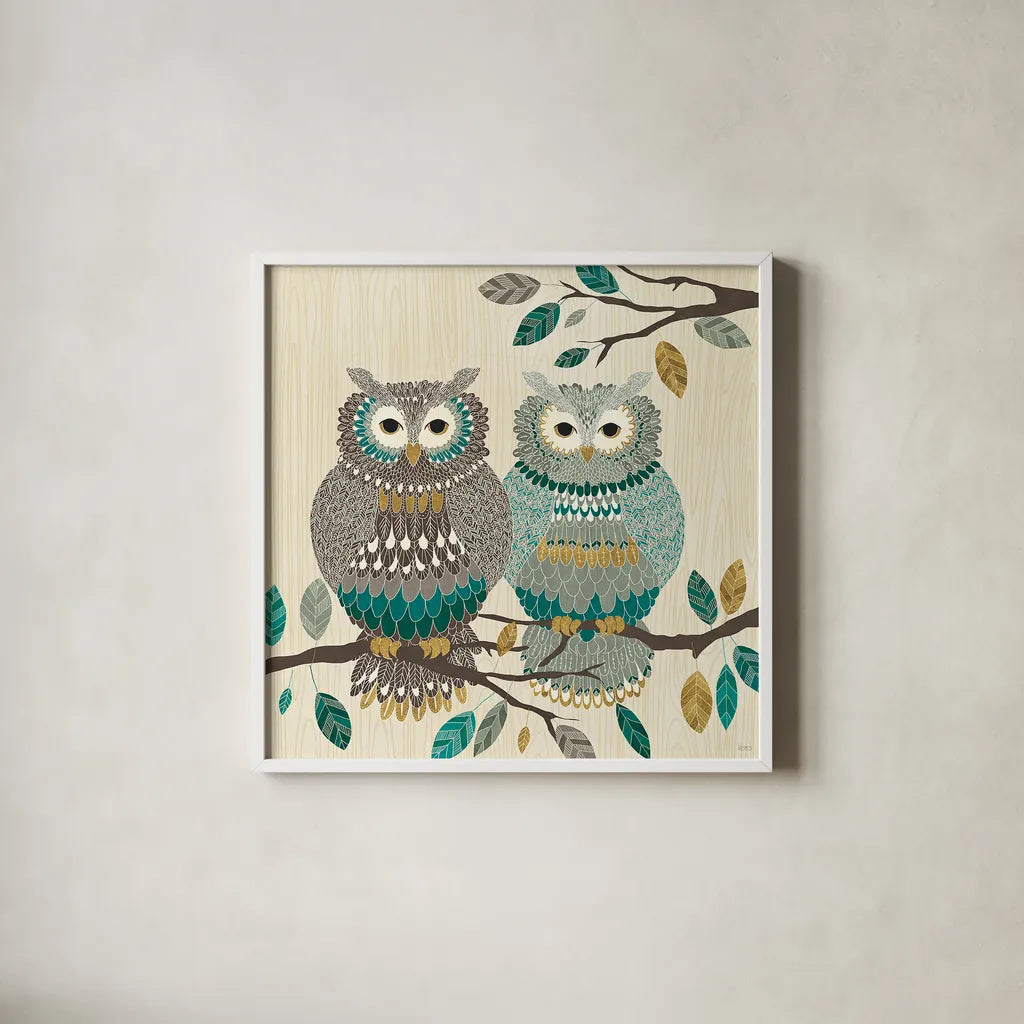 Cool Feathers II by Veronique Charron. Shown in a crisp white glass frame for a clean and minimalist style. Available as an archival giclee rolled canvas, fine art paper, or poster print. SKU 22541a.