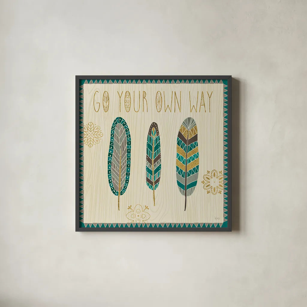 Cool Feathers III by Veronique Charron. Shown in a sleek black glass frame for a contemporary gallery look. Available as an archival giclee rolled canvas, fine art paper, or poster print. SKU 22542a.