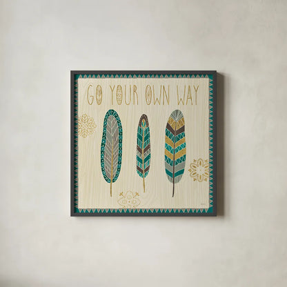 Cool Feathers III by Veronique Charron. Shown in a sleek black glass frame for a contemporary gallery look. Available as an archival giclee rolled canvas, fine art paper, or poster print. SKU 22542a.