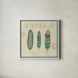Cool Feathers III by Veronique Charron. Shown in a crisp white glass frame for a clean and minimalist style. Available as an archival giclee rolled canvas, fine art paper, or poster print. SKU 22542a.