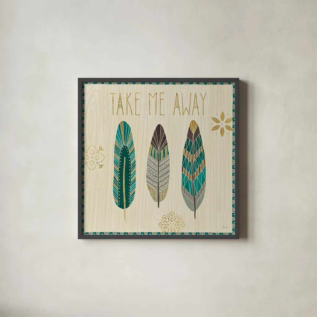 Cool Feathers IV by Veronique Charron. Shown in a sleek black glass frame for a contemporary gallery look. Available as an archival giclee rolled canvas, fine art paper, or poster print. SKU 22543a.