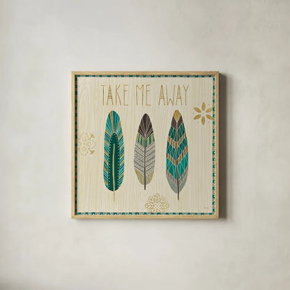 Cool Feathers IV by Veronique Charron. Shown in a natural wood glass frame for a timeless modern aesthetic. Available as an archival giclee rolled canvas, fine art paper, or poster print. SKU 22543a.