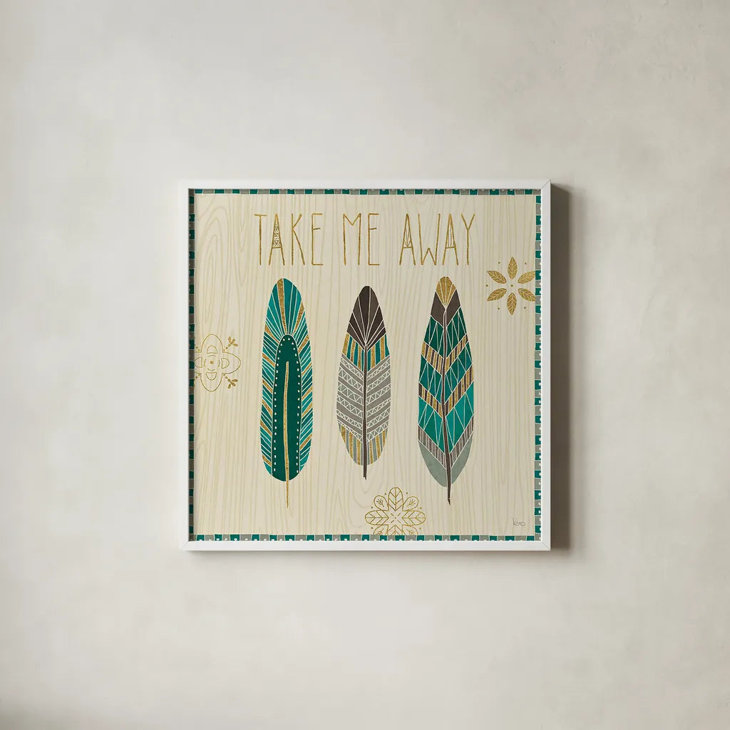 Cool Feathers IV by Veronique Charron. Shown in a crisp white glass frame for a clean and minimalist style. Available as an archival giclee rolled canvas, fine art paper, or poster print. SKU 22543a.