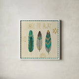Cool Feathers IV by Veronique Charron. Shown in a crisp white glass frame for a clean and minimalist style. Available as an archival giclee rolled canvas, fine art paper, or poster print. SKU 22543a.