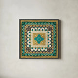 Cool Feathers Tiles I by Veronique Charron. Shown in a sleek black glass frame for a contemporary gallery look. Available as an archival giclee rolled canvas, fine art paper, or poster print. SKU 22544a.