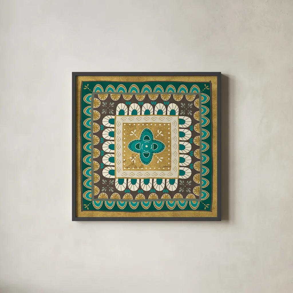 Cool Feathers Tiles I by Veronique Charron. Shown in a sleek black glass frame for a contemporary gallery look. Available as an archival giclee rolled canvas, fine art paper, or poster print. SKU 22544a.