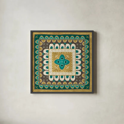 Cool Feathers Tiles I by Veronique Charron. Shown in a sleek black glass frame for a contemporary gallery look. Available as an archival giclee rolled canvas, fine art paper, or poster print. SKU 22544a.