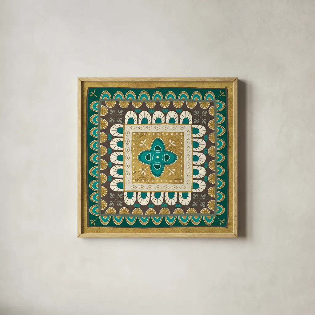 Cool Feathers Tiles I by Veronique Charron. Shown in a natural wood glass frame for a timeless modern aesthetic. Available as an archival giclee rolled canvas, fine art paper, or poster print. SKU 22544a.