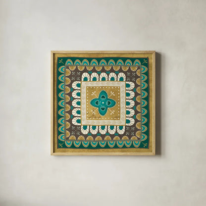 Cool Feathers Tiles I by Veronique Charron. Shown in a natural wood glass frame for a timeless modern aesthetic. Available as an archival giclee rolled canvas, fine art paper, or poster print. SKU 22544a.