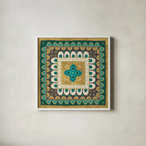 Cool Feathers Tiles I by Veronique Charron. Shown in a crisp white glass frame for a clean and minimalist style. Available as an archival giclee rolled canvas, fine art paper, or poster print. SKU 22544a.