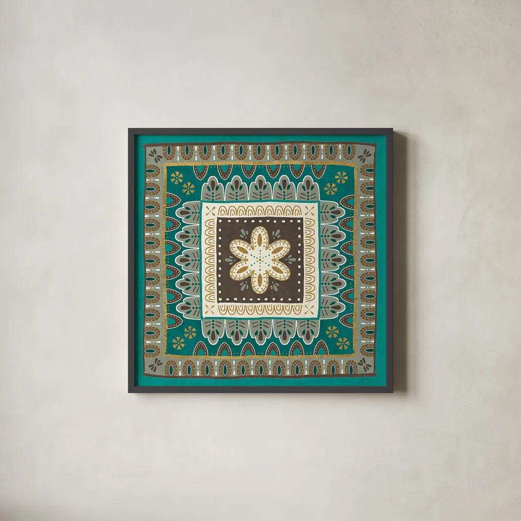 Cool Feathers Tiles II by Veronique Charron. Shown in a sleek black glass frame for a contemporary gallery look. Available as an archival giclee rolled canvas, fine art paper, or poster print. SKU 22545a.