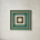 Cool Feathers Tiles II by Veronique Charron. Shown in a natural wood glass frame for a timeless modern aesthetic. Available as an archival giclee rolled canvas, fine art paper, or poster print. SKU 22545a.