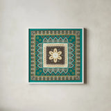 Cool Feathers Tiles II by Veronique Charron. Shown in a crisp white glass frame for a clean and minimalist style. Available as an archival giclee rolled canvas, fine art paper, or poster print. SKU 22545a.