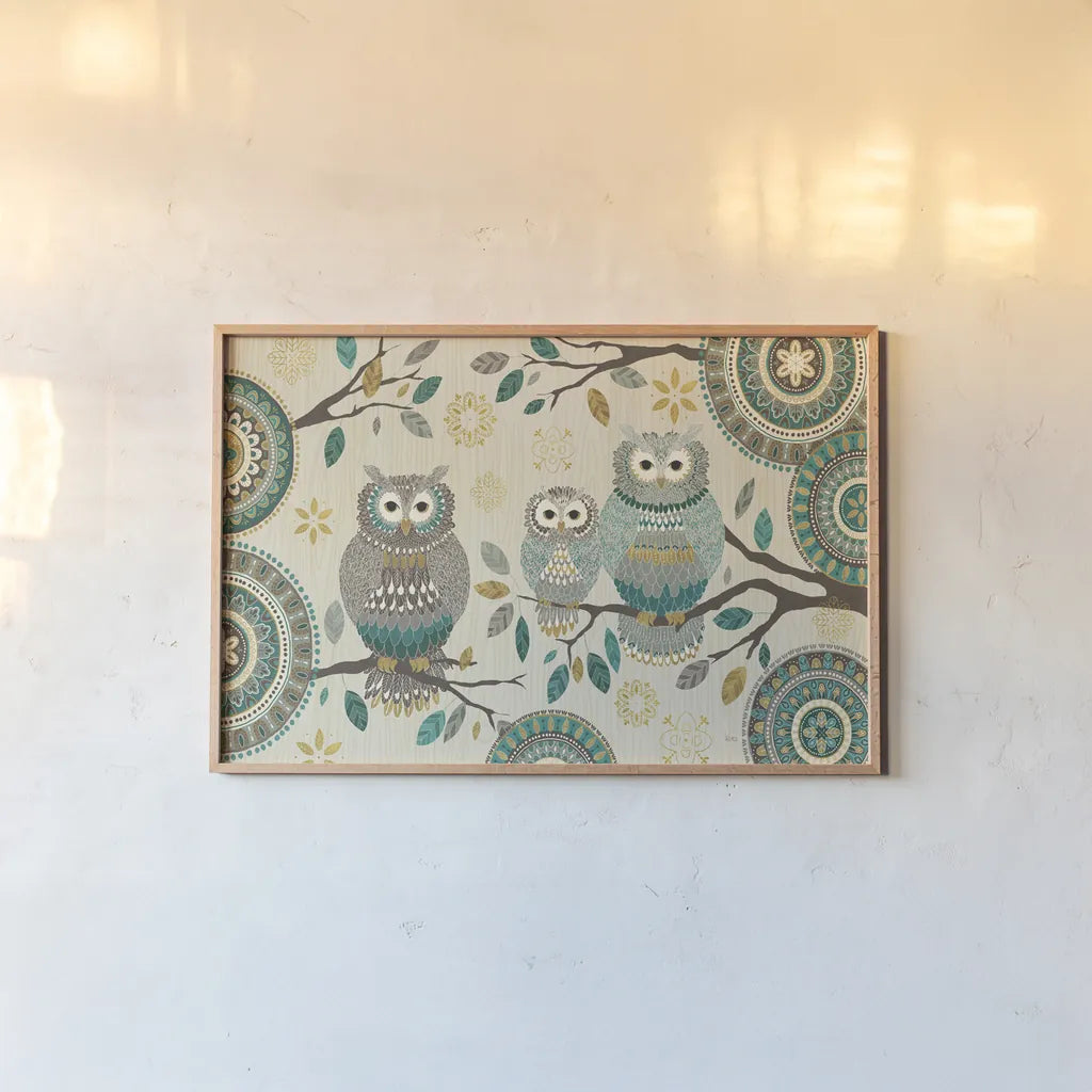 Cool Feathers V by Veronique Charron. shown as a paper print in a natural frame. Available as a archival giclee rolled canvas, fine art paper, or poster print. SKU 22548i.