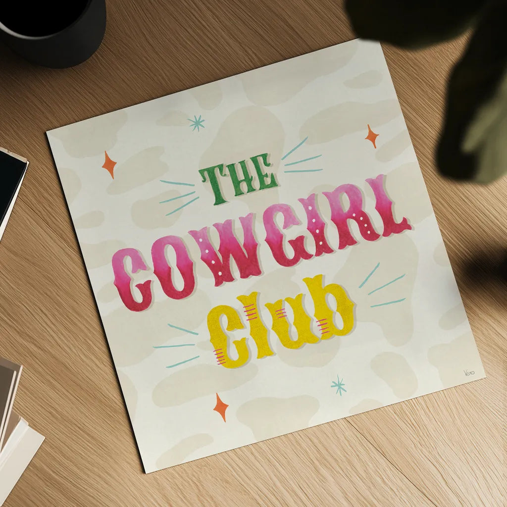 Cowgirl Club VI by Veronique Charron. Shown as a detailed flat fine art print, highlighting archival giclee quality. Available as an archival giclee rolled canvas, fine art paper, or poster print. SKU 92438a.