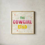 Cowgirl Club VI by Veronique Charron. Shown in a natural wood glass frame for a timeless modern aesthetic. Available as an archival giclee rolled canvas, fine art paper, or poster print. SKU 92438a.