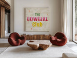 Cowgirl Club VI by Veronique Charron. Shown as extra-large giant wall art in a modern living room. Available as an archival giclee rolled canvas, fine art paper, or poster print. SKU 92438a.