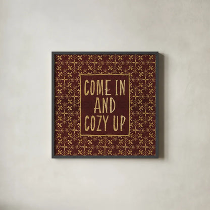 Cozy Up by Veronique Charron. Shown in a sleek black glass frame for a contemporary gallery look. Available as an archival giclee rolled canvas, fine art paper, or poster print. SKU 51143a.