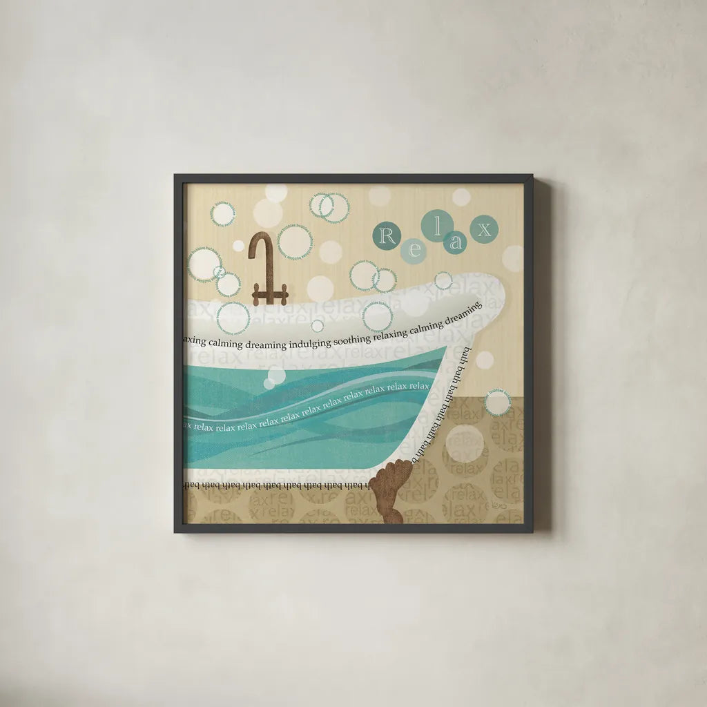 Dancing Bubbles II by Veronique Charron. Shown in a sleek black glass frame for a contemporary gallery look. Available as an archival giclee rolled canvas, fine art paper, or poster print. SKU 8378a.