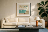 Dancing Bubbles II by Veronique Charron. Displayed in a glass frame with matte in a clean modern living room. Available as an archival giclee rolled canvas, fine art paper, or poster print. SKU 8378a.