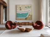 Dancing Bubbles II by Veronique Charron. Shown as extra-large giant wall art in a modern living room. Available as an archival giclee rolled canvas, fine art paper, or poster print. SKU 8378a.