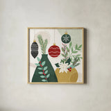 Deco Holiday II by Veronique Charron. Shown in a natural wood glass frame for a timeless modern aesthetic. Available as an archival giclee rolled canvas, fine art paper, or poster print. SKU 83332a.