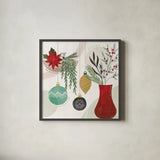 Deco Holiday III by Veronique Charron. Shown in a sleek black glass frame for a contemporary gallery look. Available as an archival giclee rolled canvas, fine art paper, or poster print. SKU 83333a.