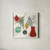 Deco Holiday III by Veronique Charron. Shown in a crisp white glass frame for a clean and minimalist style. Available as an archival giclee rolled canvas, fine art paper, or poster print. SKU 83333a.