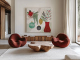 Deco Holiday III by Veronique Charron. Shown as extra-large giant wall art in a modern living room. Available as an archival giclee rolled canvas, fine art paper, or poster print. SKU 83333a.